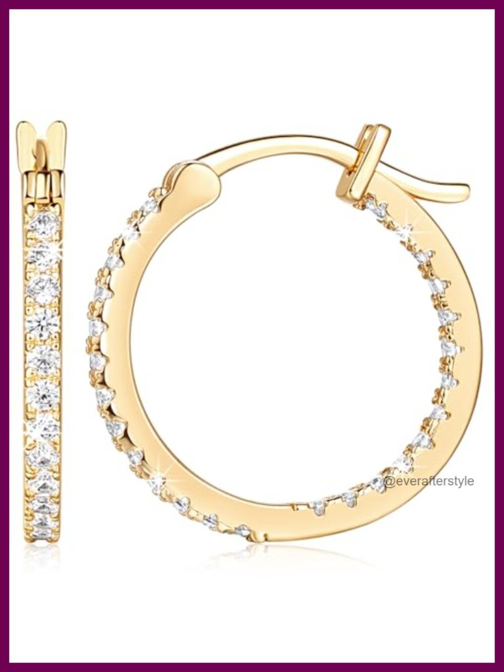 14K Gold Hoop Earrings Cubic Zirconia Hypoallergenic